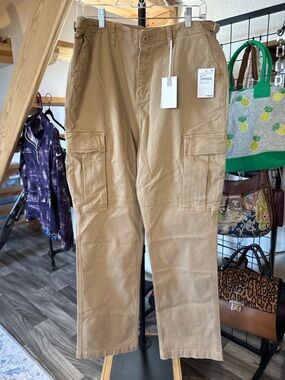 Good American Cargo Pants 10/30 Tan High Rise Utility Wide Leg NWT
